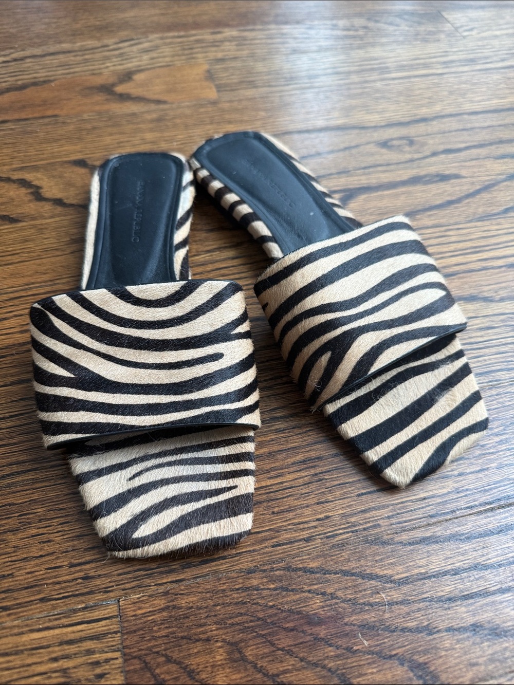 Banana Republic Zebra-Print Slide Sandals in Black & Cream